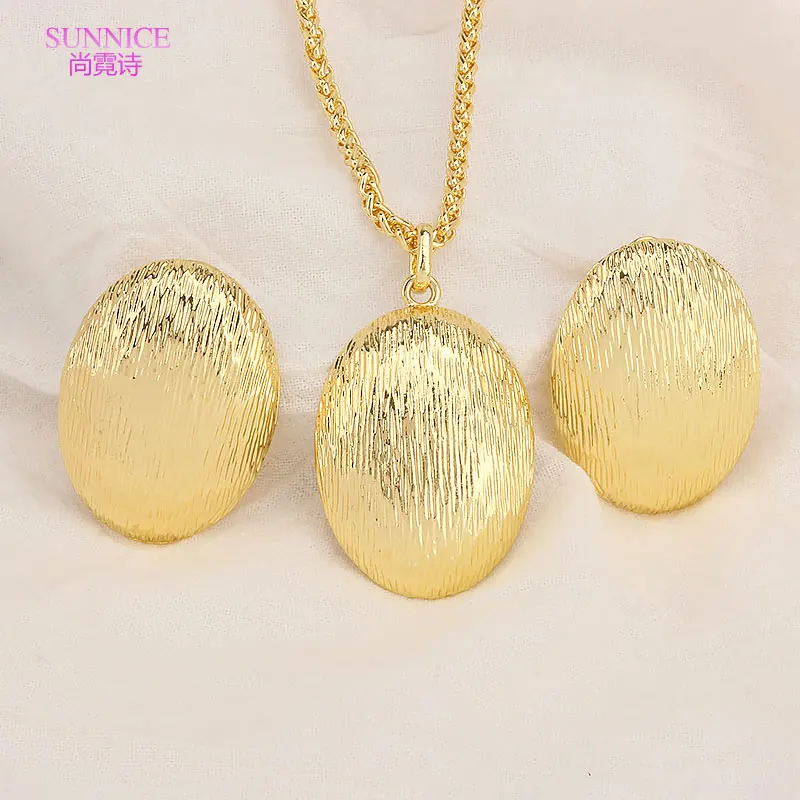 

Dubai 18k Gold Jewelry Sets For Women Oval Hoop Earrings Necklace Party Jewellery Wedding Gifts Free Shipping