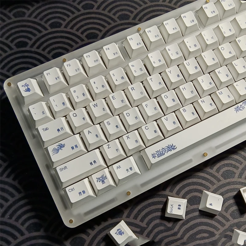 

132 Минималистичная сине-белая керамическая крышка для ключей 75/M2/68/100 cherry Height PBT термосублимационная Механическая крышка для ключей