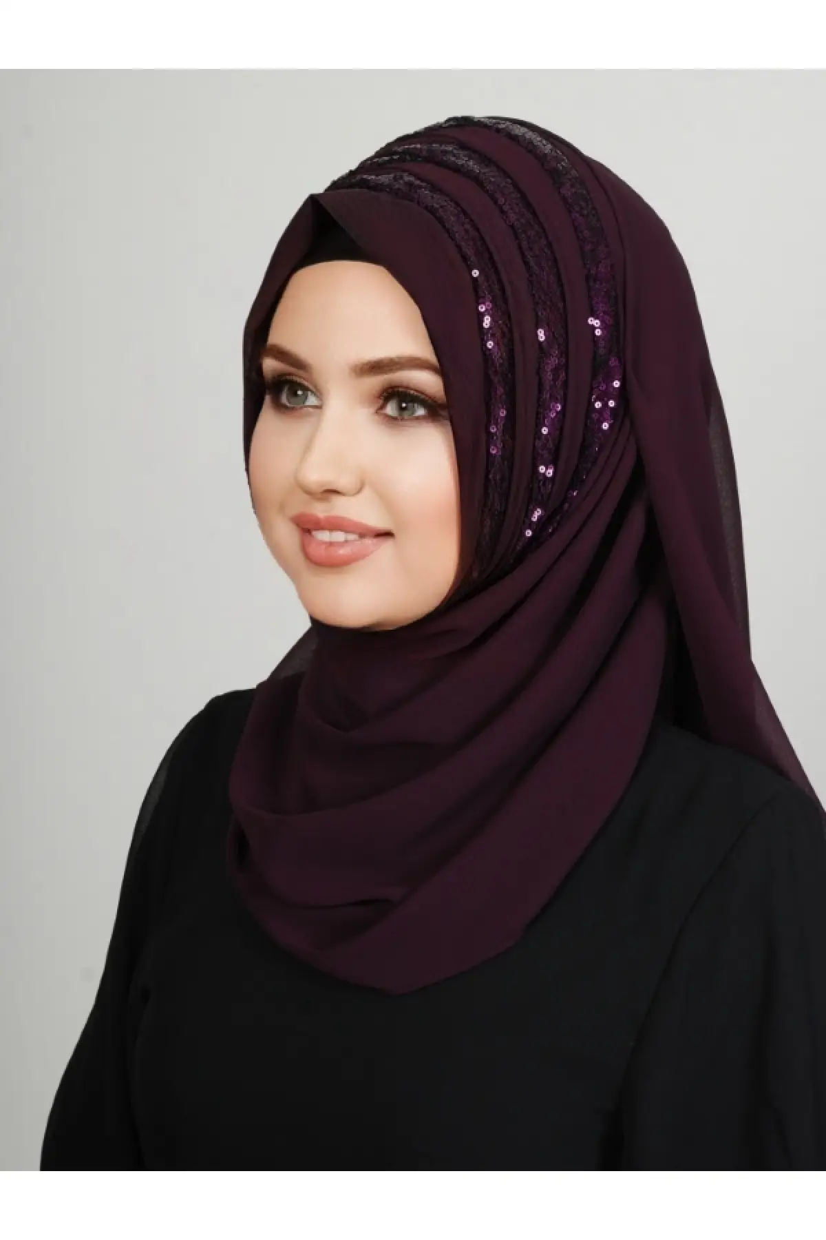 Блестящий современный готовый хиджаб сливового красного цвета Красота Макияж