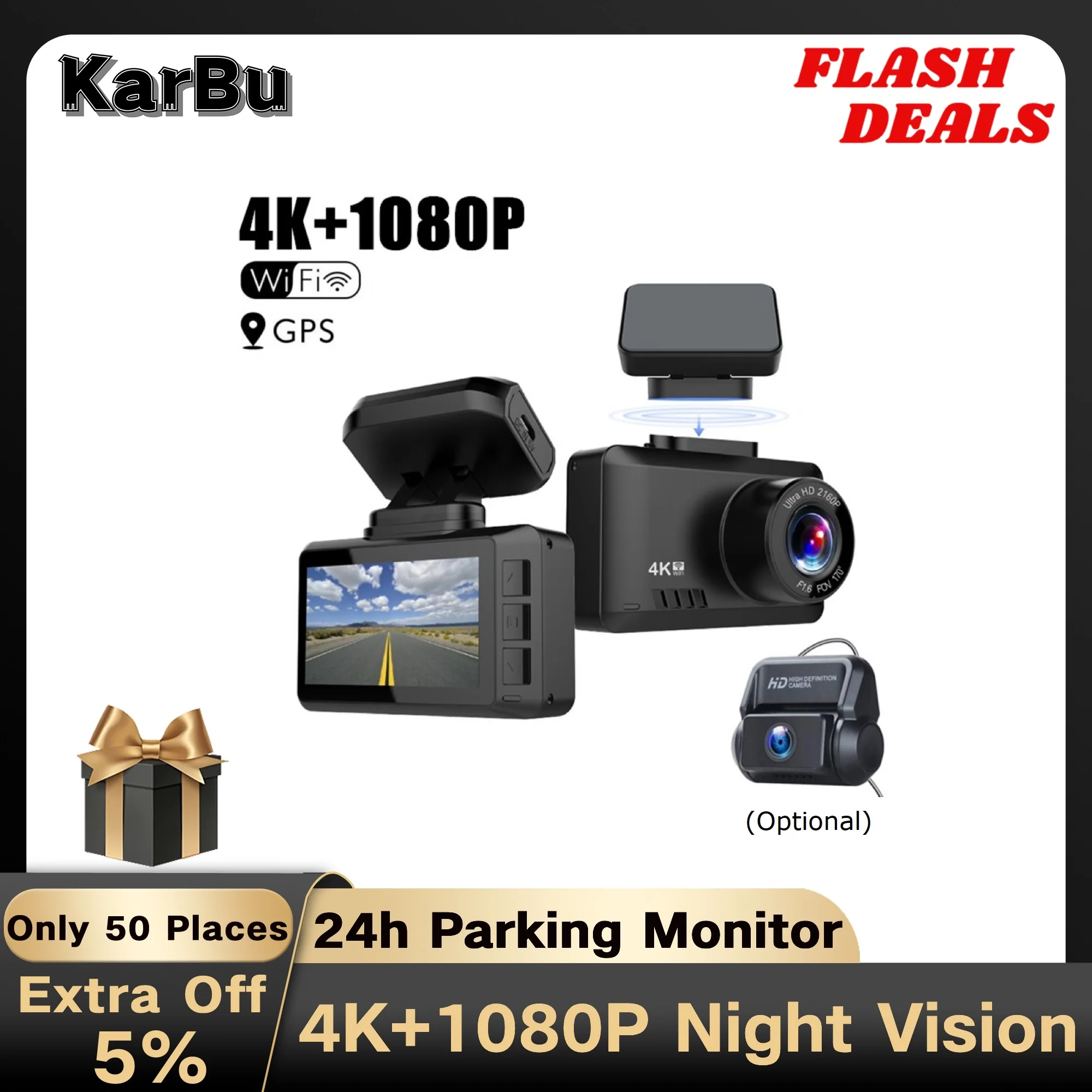 Dash Cam for Car Camera Mini Dashcam 4K GPS WIFI 24h Parking Monitor Dvr Para Coche Front and Rear Dual Dvrs Video Registrator