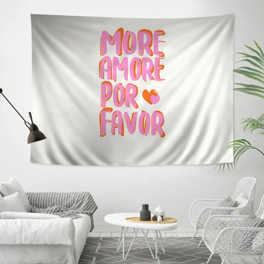 Фото Настенный гобелен Nordic More Amor Por Favor с красочным принтом, большой, в стиле Таро и хиппи, для общежития, декор для дома №1