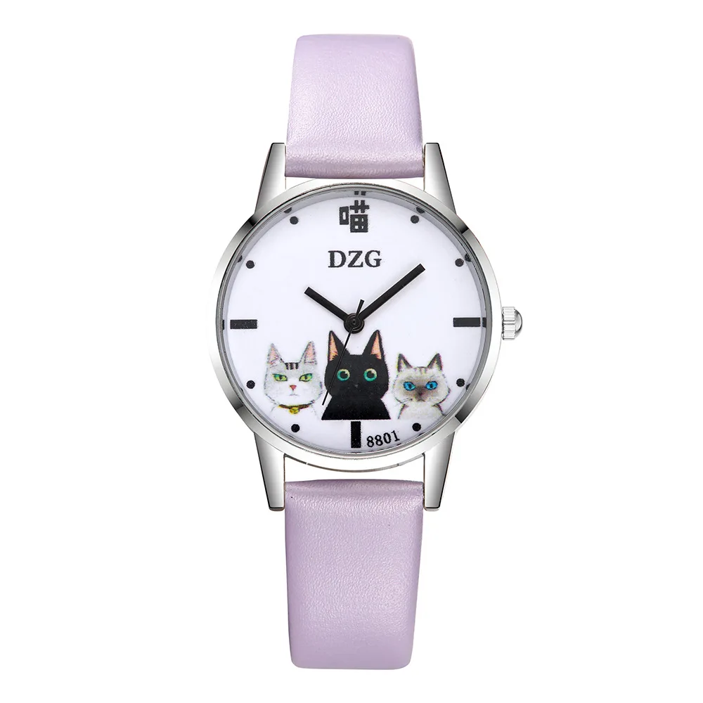 New thin simple three-meow belt watch female cute girlish student quartz | Наручные часы