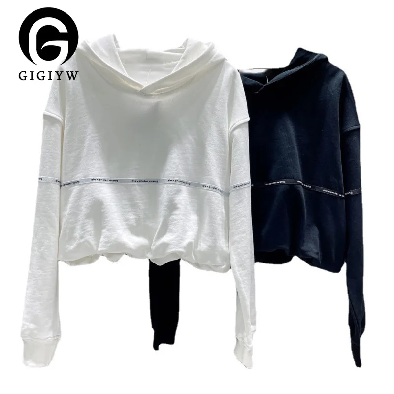 

Женский свитшот с лентами GIGYW Aw, повседневный простой эластичный свитшот с надписью на подоле, осень 2022