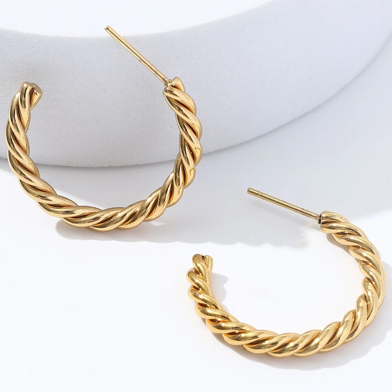 

Delicate French Twisted Earrings for Women Girls Gold Plated Stainless Steel Hoop Earring Tarnish Free Jewelry Birthday Gift