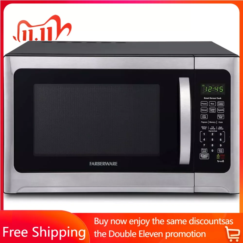 

Countertop Microwave 1100 Watts, 1.2 cu ft - Smart Sensor Microwave Oven With LED Lighting and Child Lock - Easy Clean