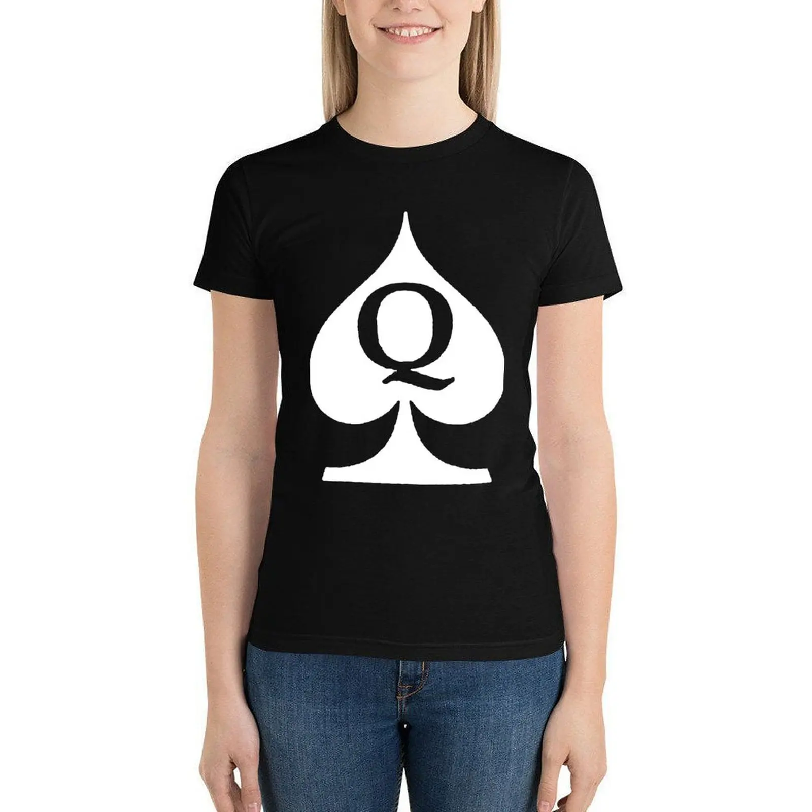 

Queen Of Spades Q T Shirt Poker Cotton Street Style T-Shirt Short-Sleeve Large Size Lady Tshirt
