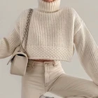 Осенний Новый Модный женский Однотонный свитер с высоким воротником тонкие свитера с длинным рукавом короткие свитера женская одежда винтажные пуловеры