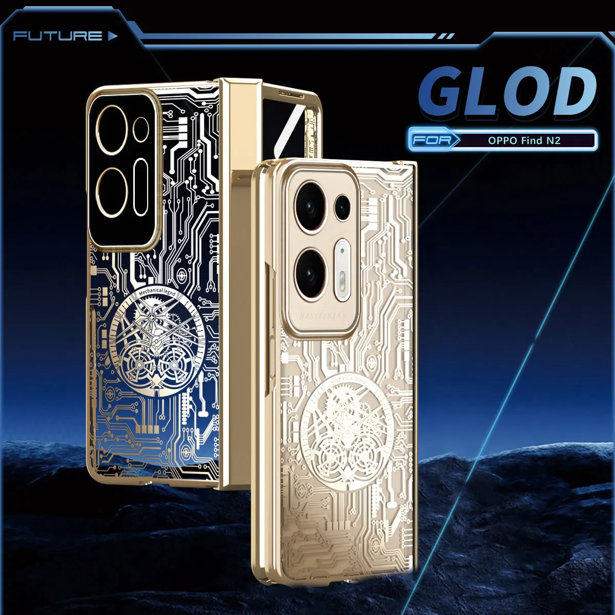 Transparent Glossy Plastic Case For OPPO Find N2 N Hinge Protection Mechanical Wireless Charge Hard Cover Glass Protector Film