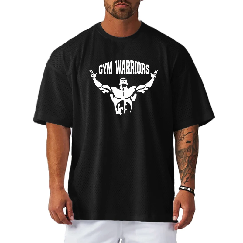 Футболка мужская быстросохнущая модная повседневная сетчатая рубашка с круглым