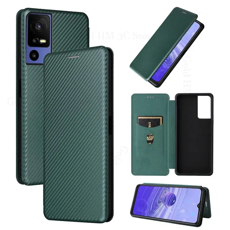 Funda For TCL 403 40R 405 Carbon Fiber Leather Phone Case For TCL 40SE 306 205 30SE 30 Plus 5G Capa Card Slot Flip Wallet Cover