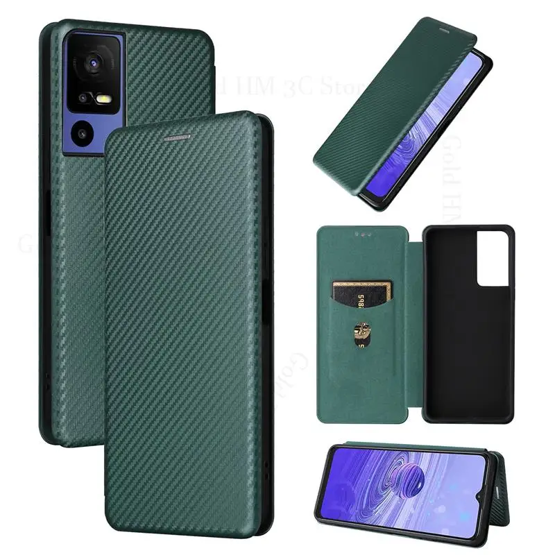 

Funda For TCL 403 40R 405 Carbon Fiber Leather Phone Case For TCL 40SE 306 205 30SE 30 Plus 5G Capa Card Slot Flip Wallet Cover