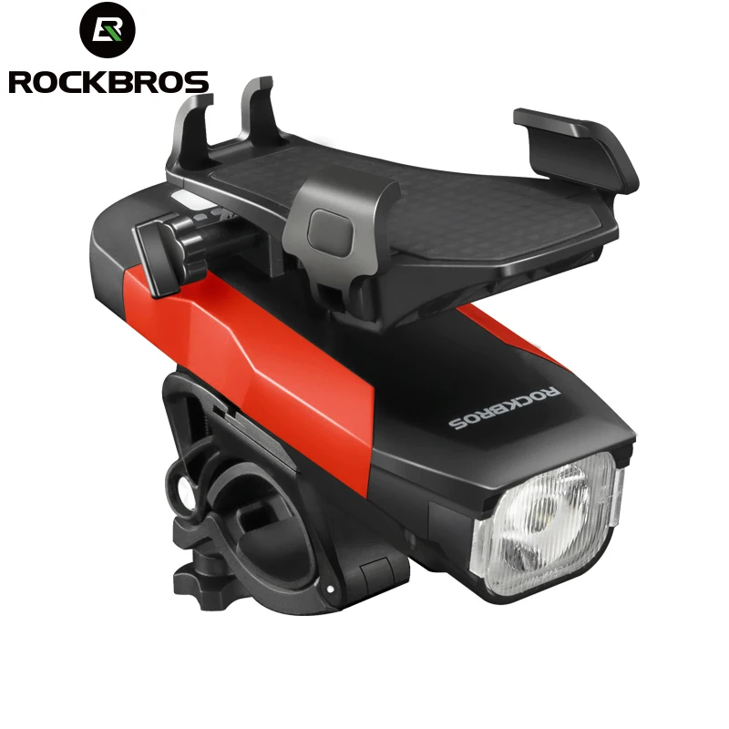 

ROCKBROS Bicycle Light Led Bike Front Lamp Cell Phone Holder Support Bell Power Bank USB Charging Waterproof Cycling Flashlight