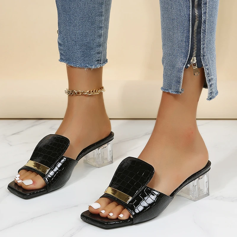 

2022 New Summer Women Casual Sandals Fashionable Elegant Square Heels Ladies High Heels Hollow Out Peep Toe Females Pumps