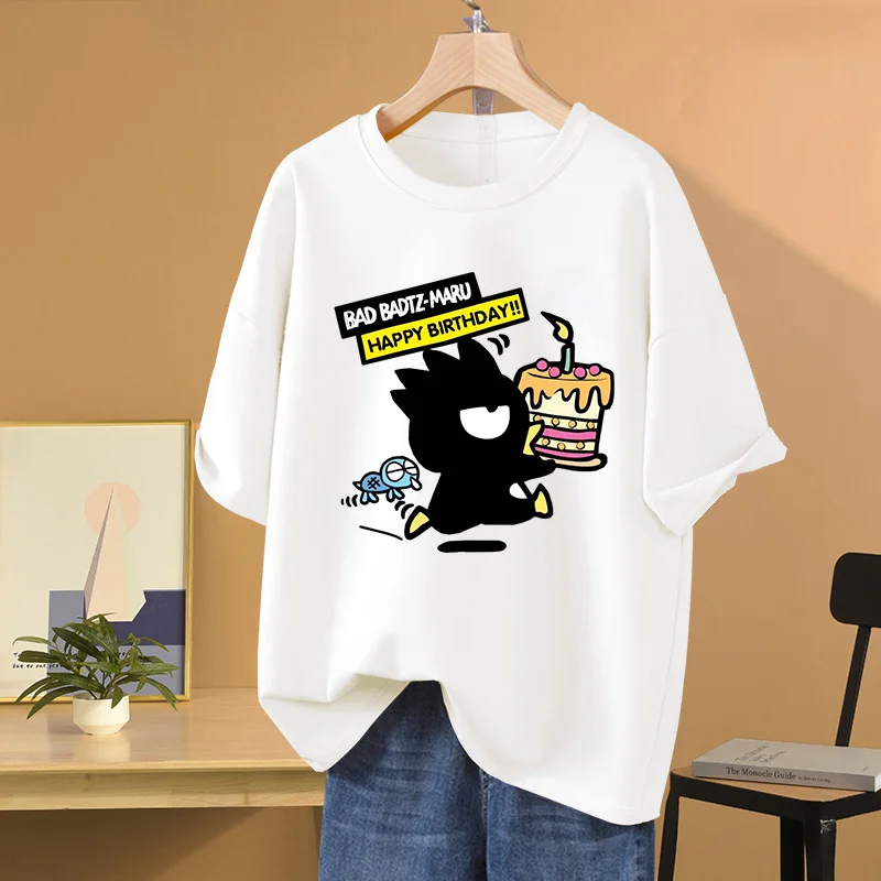 Kawaii Kuromi BADTZ MARU printed T-shirts spring and autumn Sanrio cartoon casual sports street