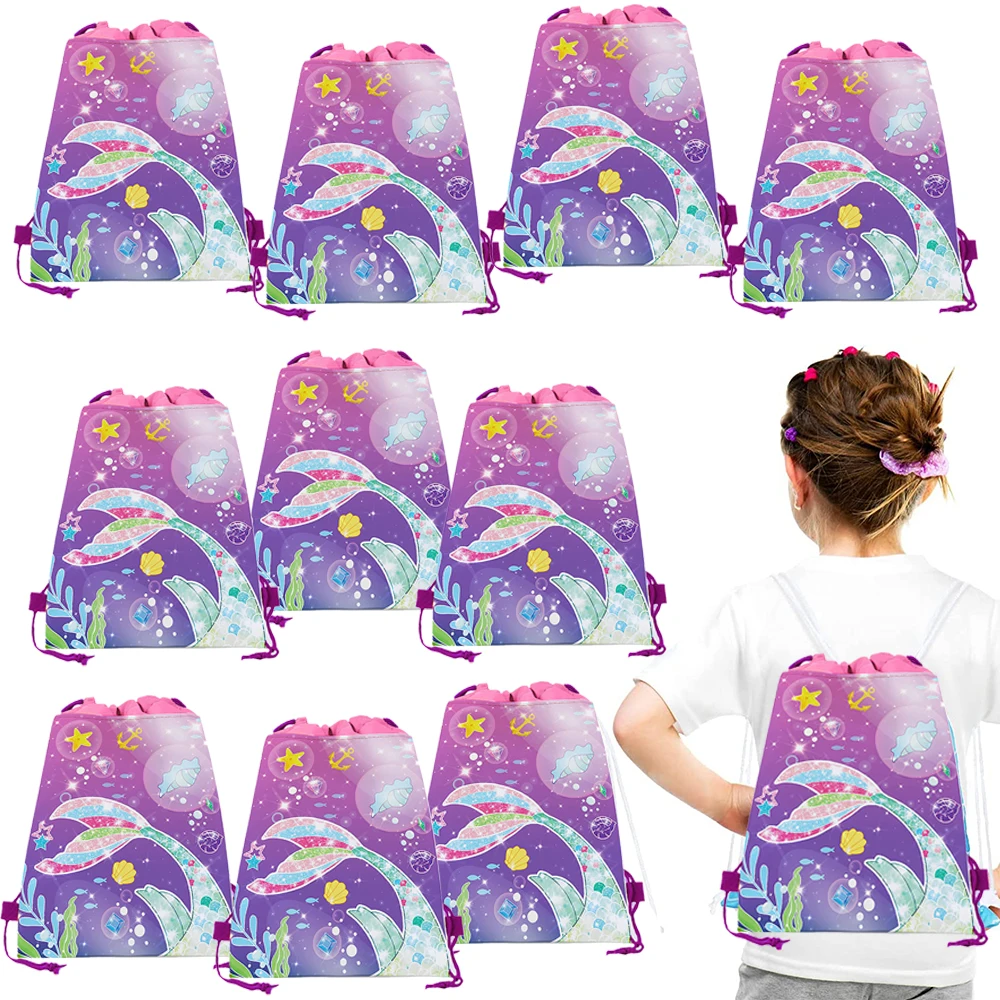 

10-30pcs Mermaid Party Favor Bags Mermaid Gift Drawstring Backpack Candy Goodie Treat Bags Girls Mermaid Themed Party Decoration