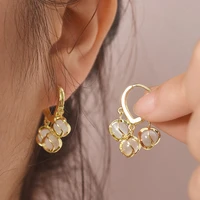 elegant women opal dangle earrings delicate gold color hoop earring round natural stone drop ear ring temperamental jewelry gift