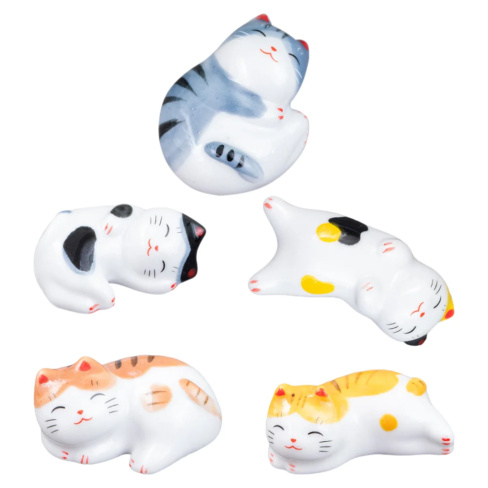 

5 Pcs Lucky Cat Chopsticks Rest Table Tray Decor Utensils Rest Chopstick Pillow Statue Rest Ceramics Dinner Spoon Stand