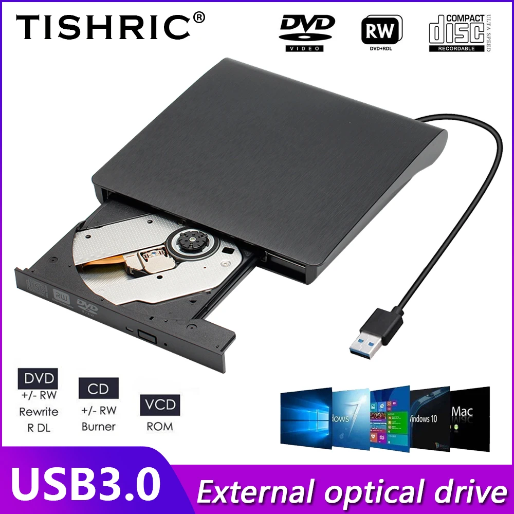 Внешний привод-горелка TISHRIC портативный оптический проигрыватель с USB 3 0 и RW