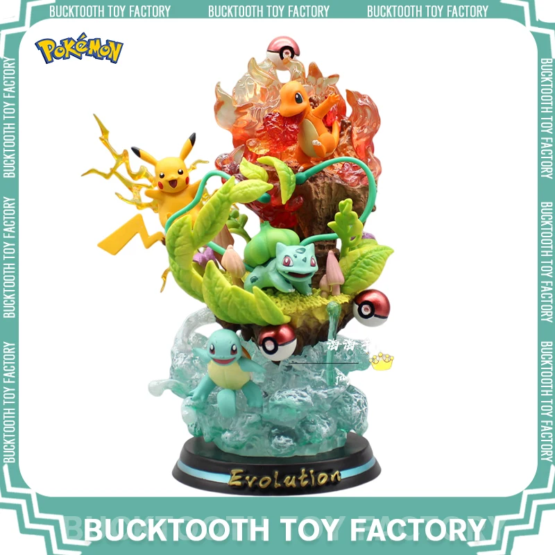 

26cm Pokemon Pikachu Anime Figure Bulbasaur Squirtle Charmander Evolution Gk Statue Figures Pvc Model Dolls Collectible Toy Gift