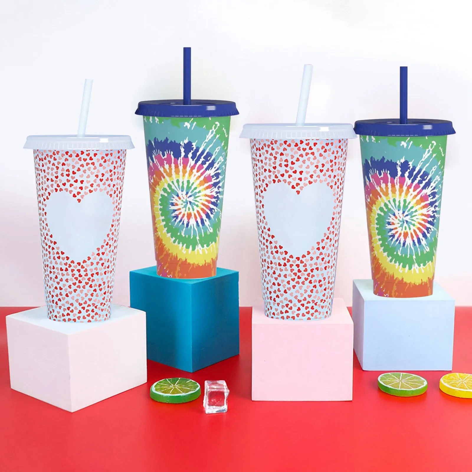 

5 PC Straw Color-changing Cup Temperature-sensitive Student Drinking Cup Cold-changing Fruit Tea Plastic Drinking Cup