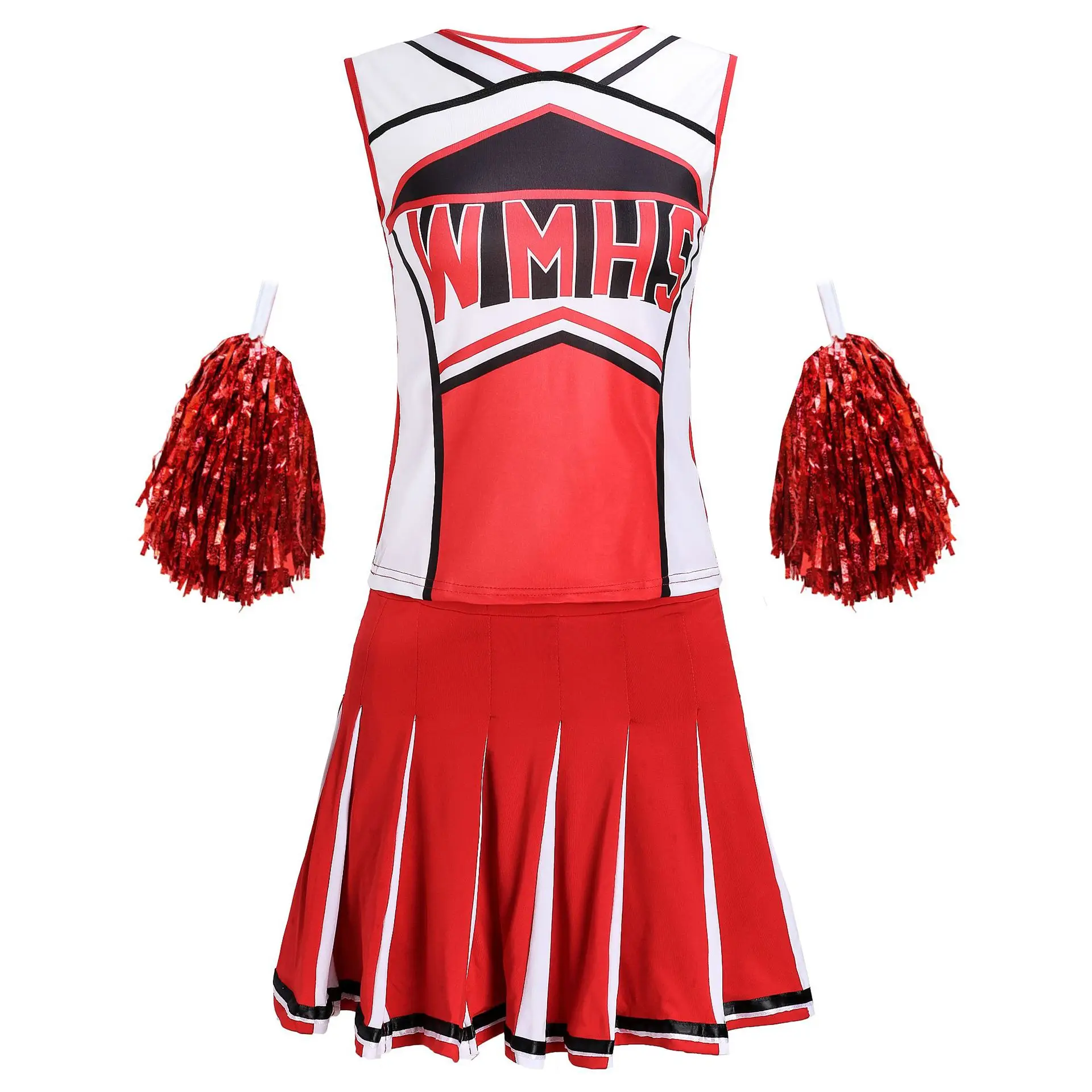 Adult Women's Cheerleader Suit Pompoms Uniform Schoolgirl Gleeing Cheer Dance Dress Costume Halloween Lingerie Cosplay Outfit