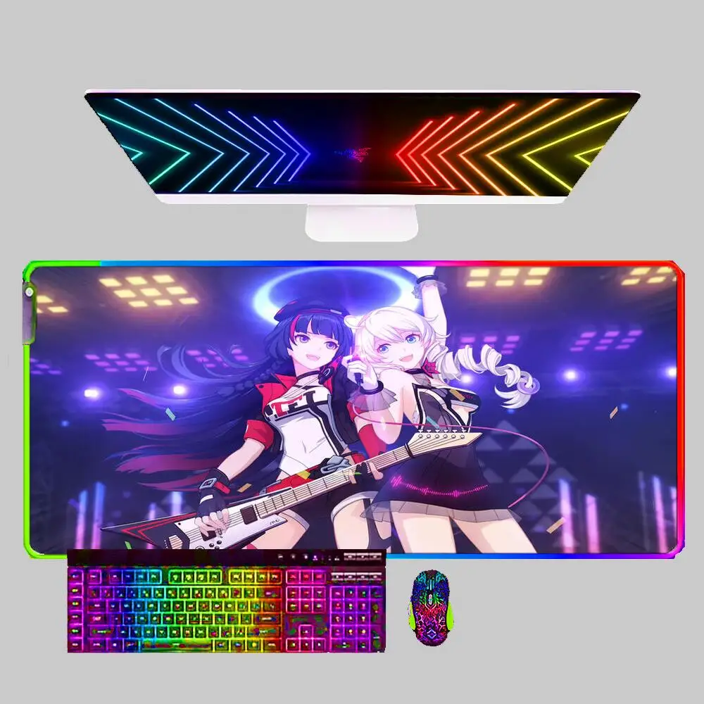 

Honkai Impact 3 RGB Large E-sports Mouse Pad Rubber Gamer PC Computer Keyboard For CS LED Mosuepad Desk Mat gaming accessories