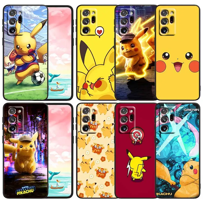 

Pokemon Pikachu Cute For Samsung Note 20 10 9 Ultra Lite Plus F23 M52 M21 A73 A70 A20 A10 A8 A03 j7 j6 Black Phone Case