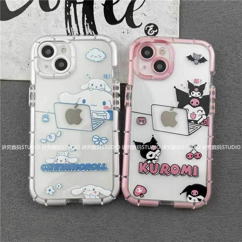 

Cinnamon Kuromi Sanrio Luminous luxury phone case for iPhone 11 12 Pro XR XS Max X 7 8 Plus 13 glow Transparent cover capa