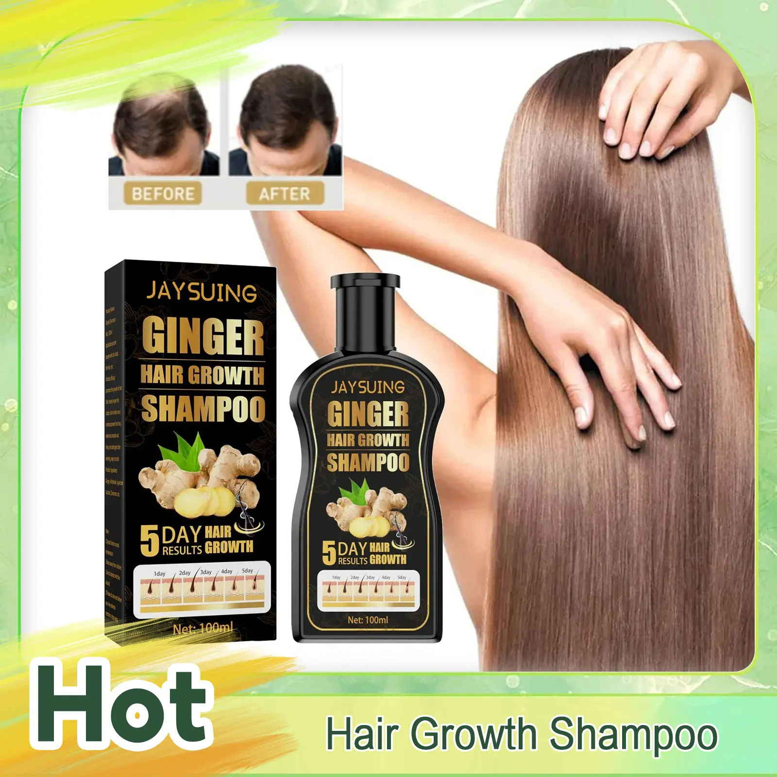 

Ginger Anti Hair Loss Shampoo Scalp Treatment Deep Cleaning Anti Dandruff Itching Oil Control Shampoo Hair Growth Care 100ml