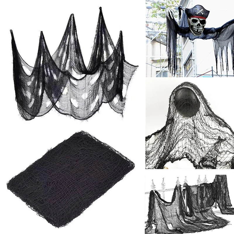 

Super-Size Creepy Cloth Halloween Black Gauze Decoration Party Tattered Cloths Roving Grid Decoration Halloween Haunted Gauze