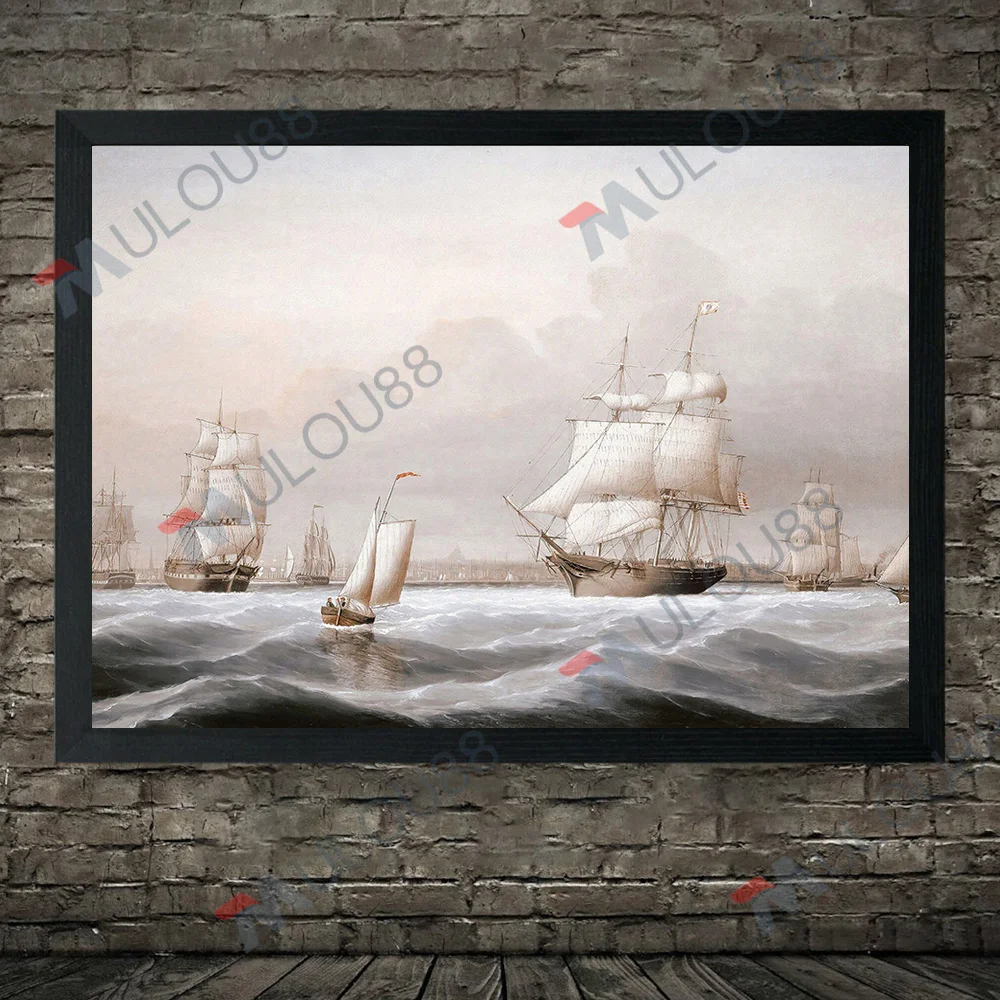 Винтажная картина маслом на паруснике Декор морской пейзаж озеро дом настенный