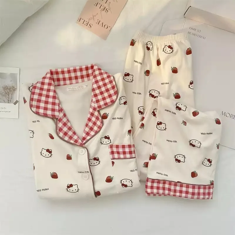 Милый Sanrio Hello Kitty женская домашняя одежда в стиле аниме кавайная пижама осень-зима