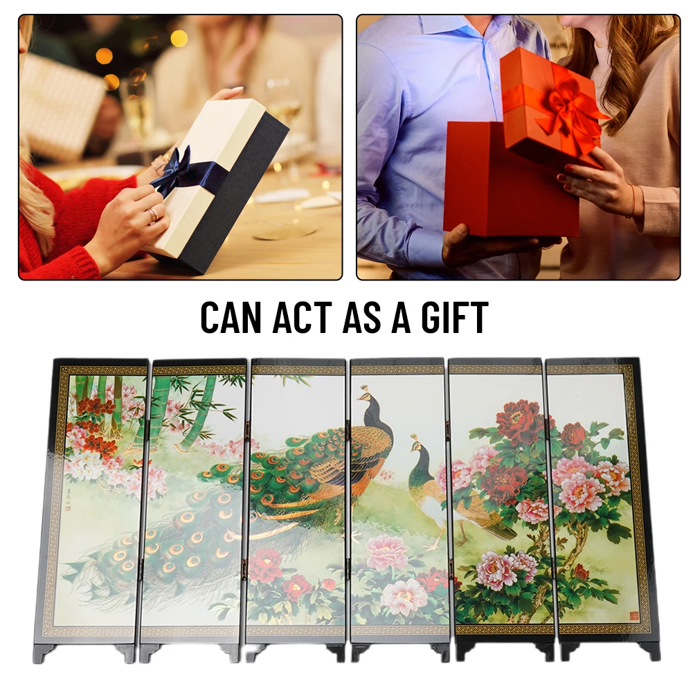 

Privacy Decor Wood Partition Commemorative Gift Screen Peacock Room Ornament 6-Panel Durable Useful Parts Suitable