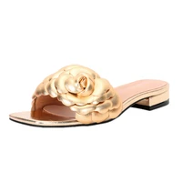 womens slippers flat spring and summer flowers gold silver pink simple fashion all match suitable for travel and leisure