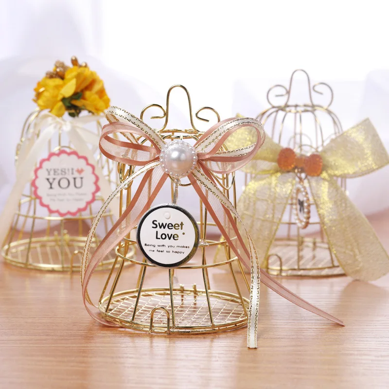 

12pcs Cage Shape Wedding Party Favor Box Candy Bag Chocolate Gift Boxes Bridal Birthday Shower Bomboniere with Ribbons