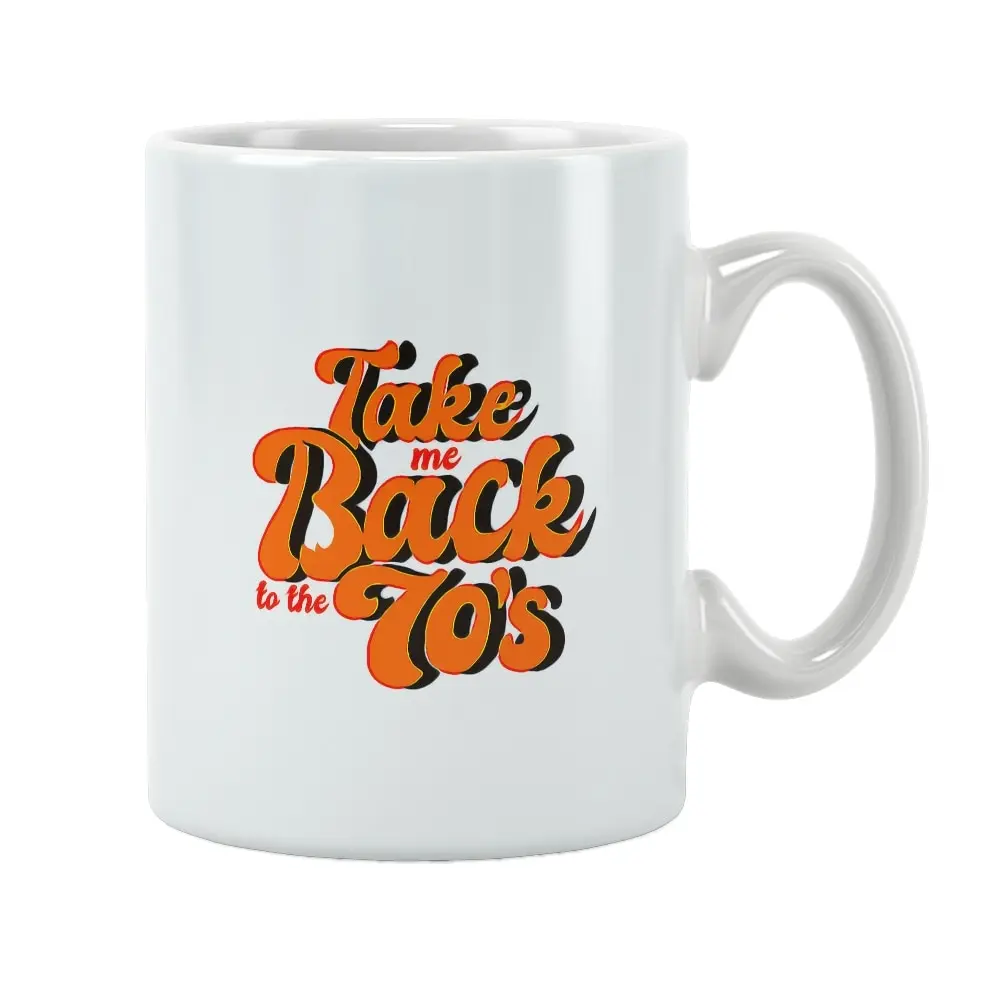Кружка кофейная белая керамическая с надписью Take Me To The 70 | Дом и сад