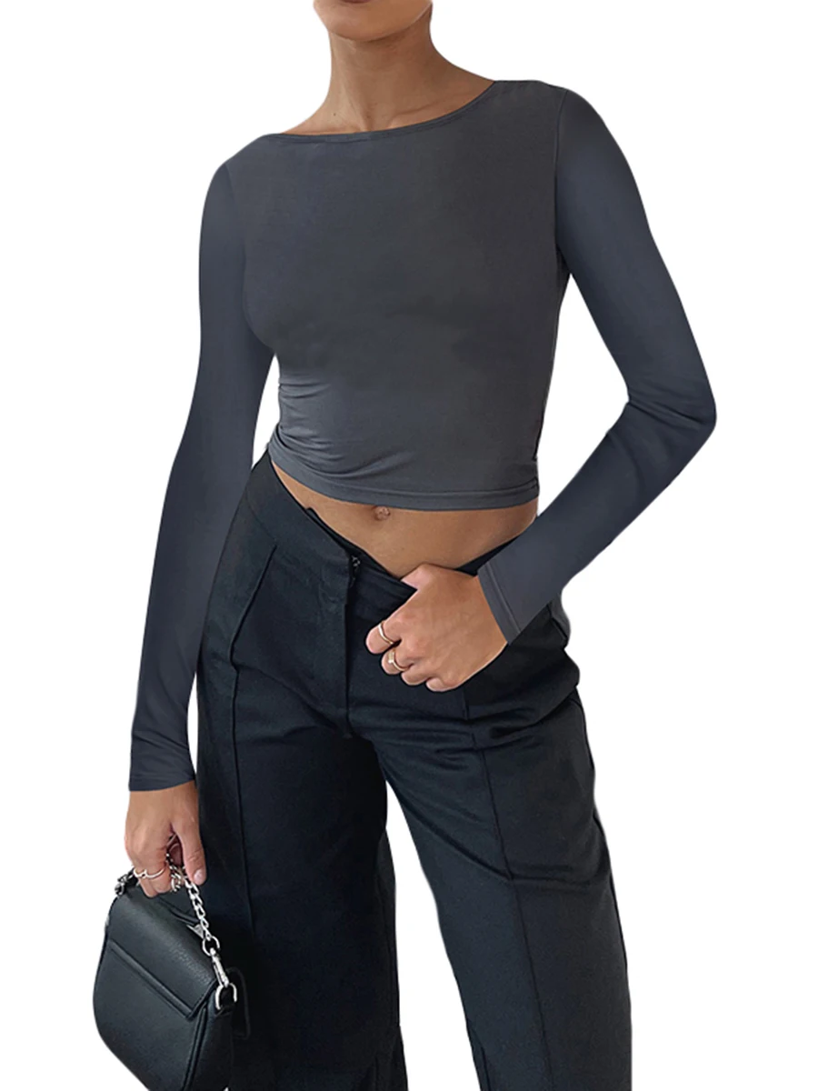 

Women s Sexy Y2K Crop Top Backless Cutout Tee Shirt Long Sleeve Slim Fit Cropped Tshirt 2000s Fashion Streetwear