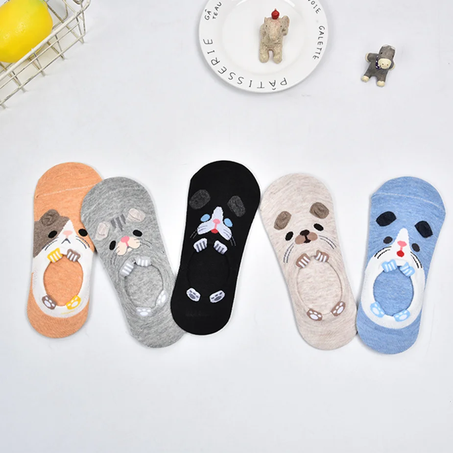 New Fashion 5 Pair/lot Women Cute Animal Socks Women Autumn Harajuku Korean Kawaii Funny Low Cut Short Sock Streetwear Happy Sox images - 6