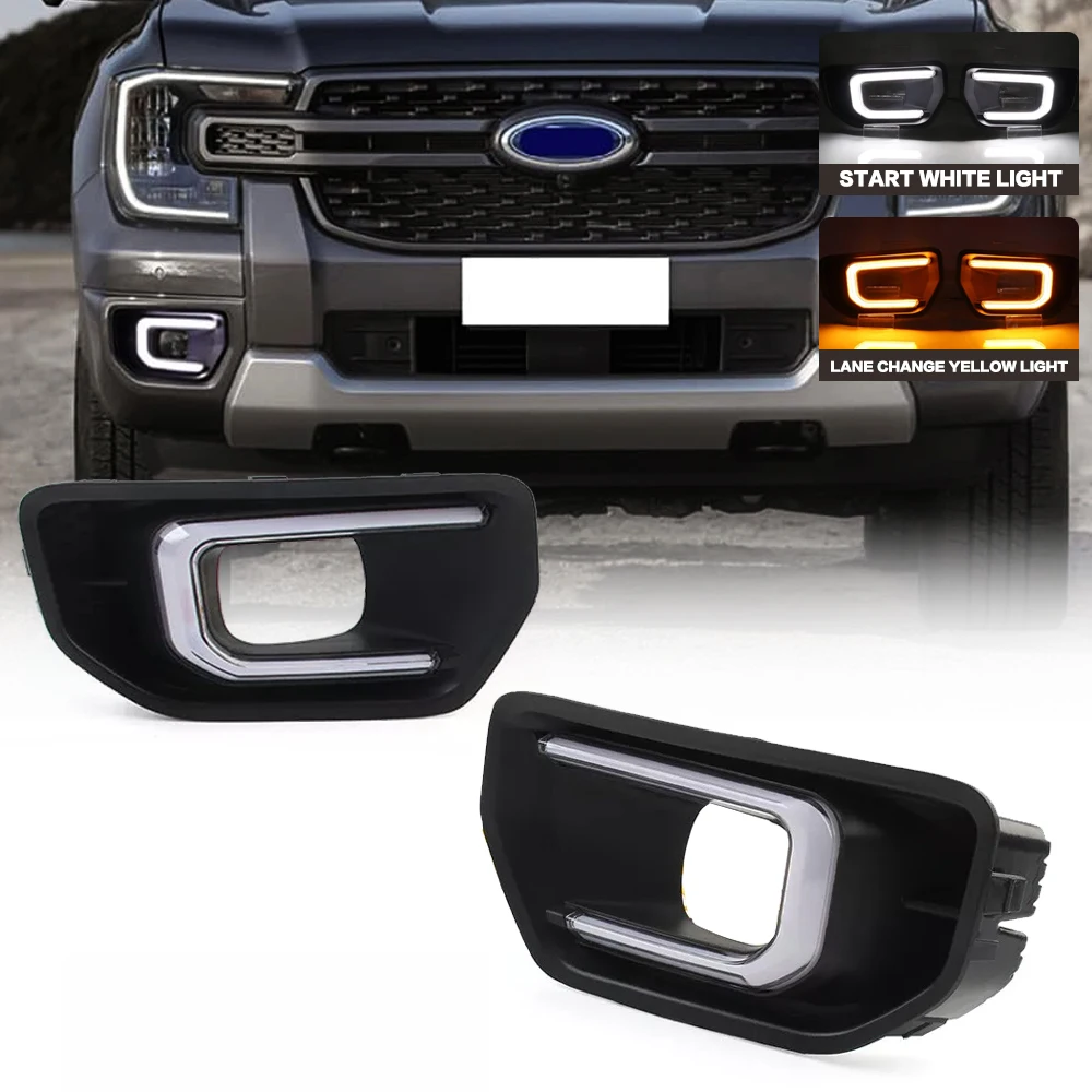 Фото Автомобильные светодиодные дневные ходовые огни DRL для Ford Ranger XTL Sport 2022 2023, желтый указатель поворота, дневные фонари №1