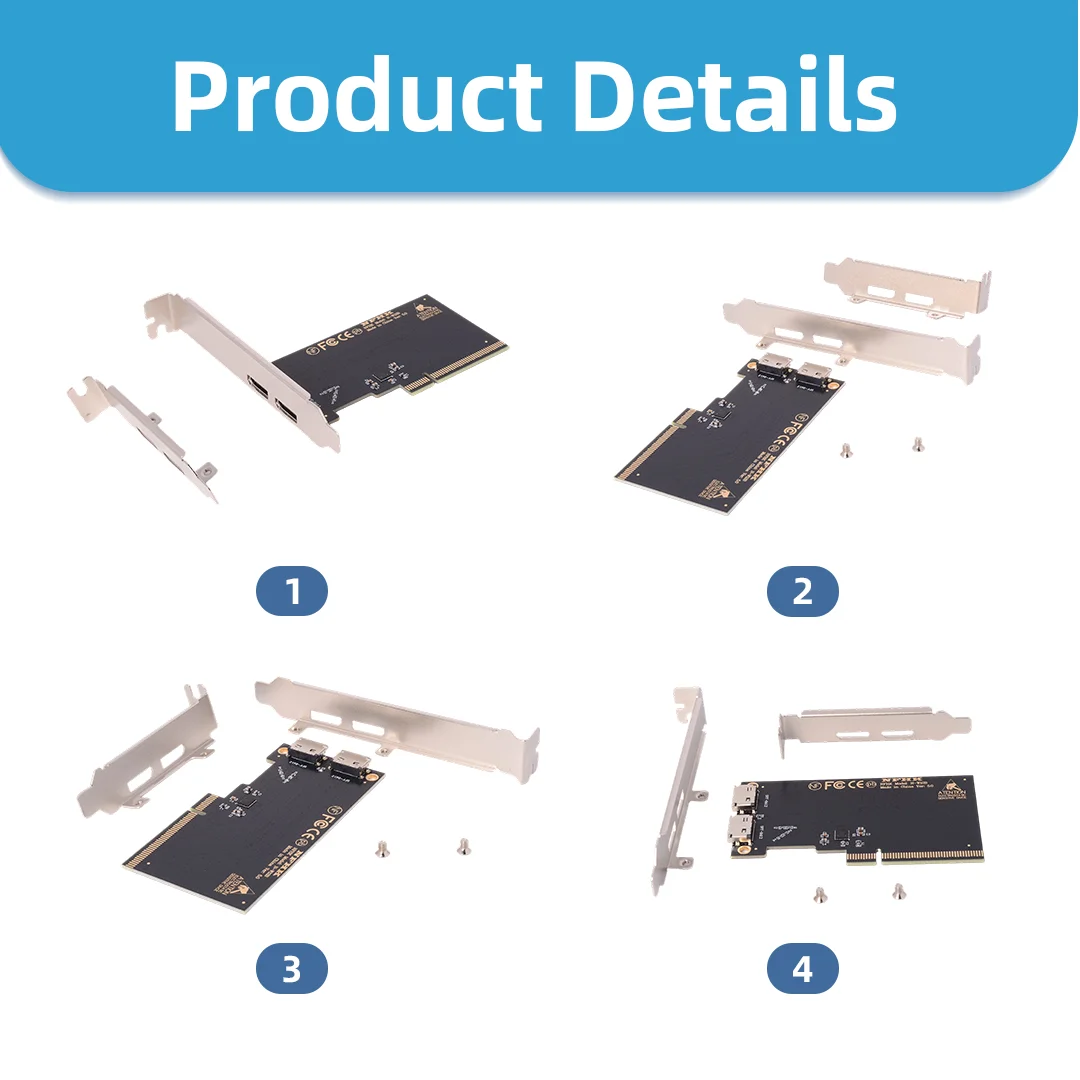 Фото Адаптер-карта Riser PCIe 3.0 4.0 X16 на 2 порта Oculink SFF-8612 X4 4i с полноразмерной/полуразмерной заглушкой №4