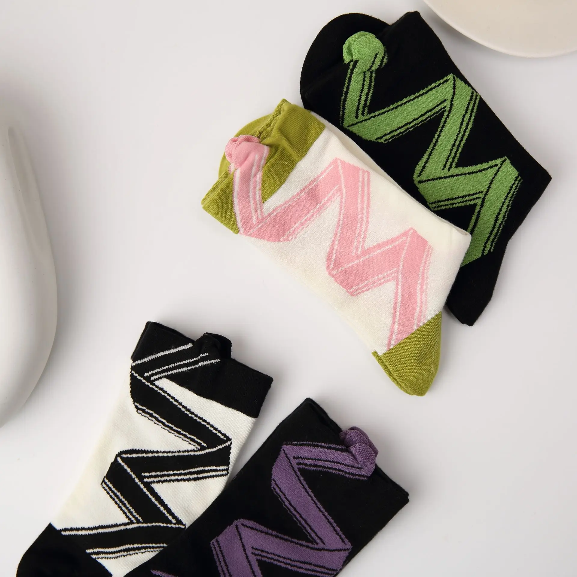 10PAIRS Three-Dimensional Striped Socks Women's Socks Abstract Curve Bar Tube Socks Ribbon Tube Socks