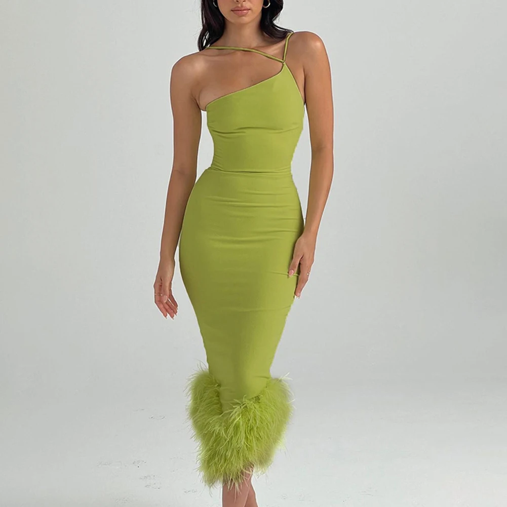 

Women's Halter Sexy Sleeveless Strapless Dresses Summer Elegant Slim Feather Stitching Bodycon Club Maxi Dress Nightwear