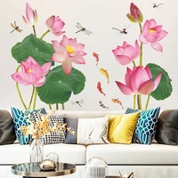 chinese style fresh lotus wall stickers goldfish dragonfly bedroom living room background home wall decoration art wallpaper