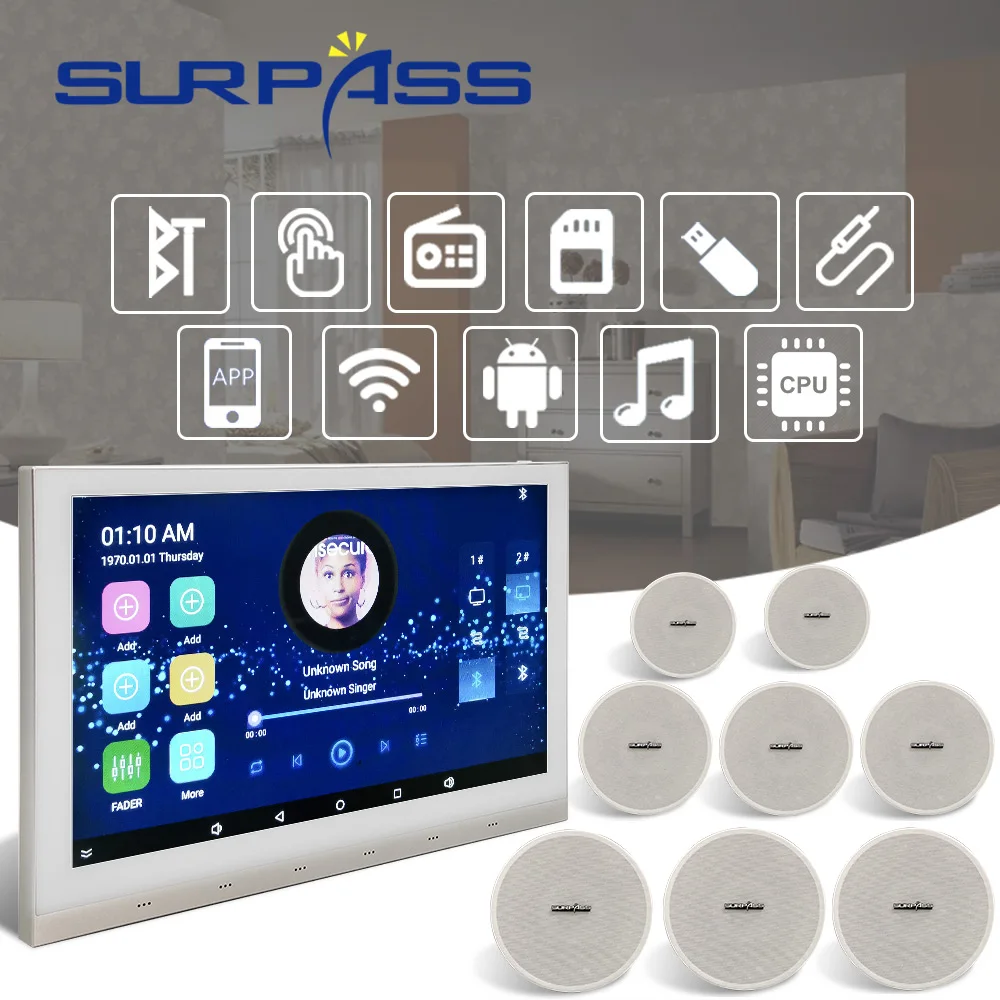 Smart Touch BT In Wall Sound Amplifier Wifi Class D Digital Stereo Audio PA Ceiling Speaker Android Home Theater System