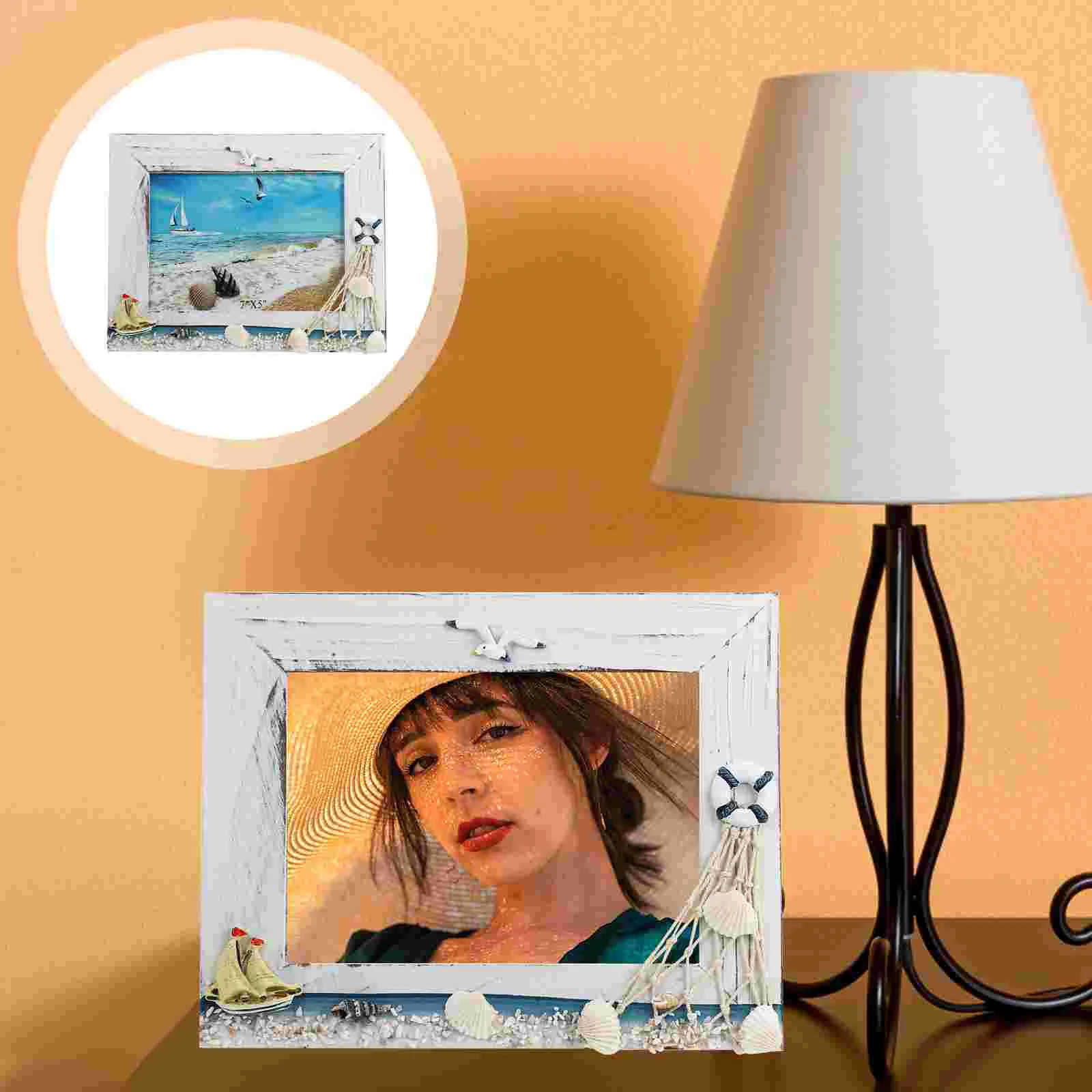 

Photo Nautical Frame Picture Frames Coastal Beach Table Ocean Ornament Themed Seaside Wooden Ornaments Desktop Holder Desk