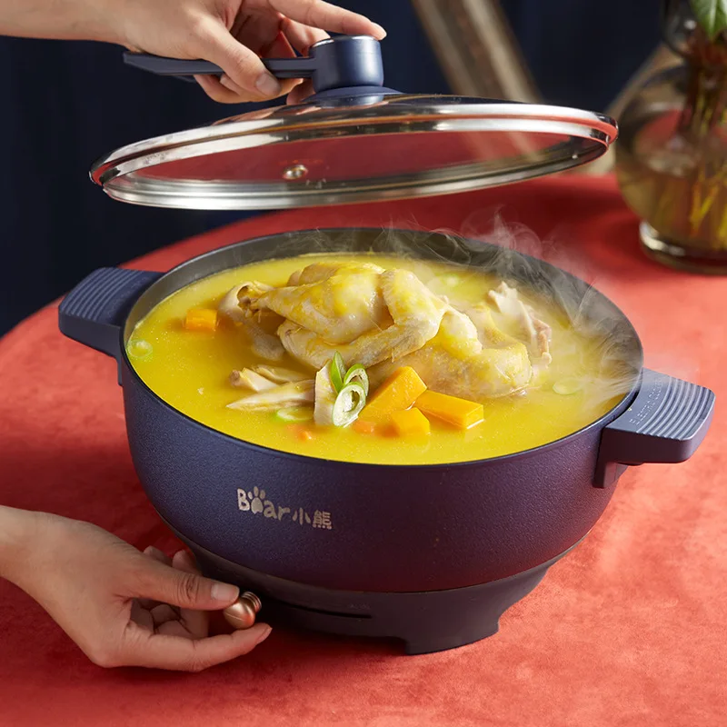 

220V Electric Hot Pot Skillet 5 Liters Large Capacity Frying Shabu-shabu Multi-function Kitchen Appliances Stew Pot
