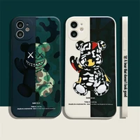 cartoon army bear phone case for iphone 12 13 pro max mini 11 pro max 6 6s 7 8 plus x sr xs max se 2020 liquid silicone cover