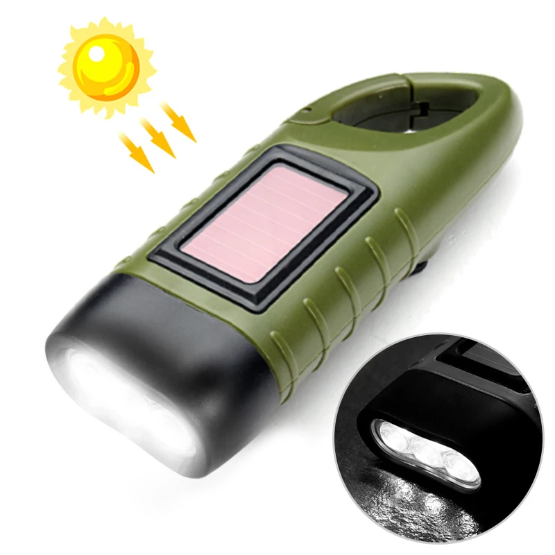 

Solar Flashlight Hand Crank Dynamo Powered Rechargeable LED Light Lamp Charging Powerful Torch For Outdoor self-defense Camping