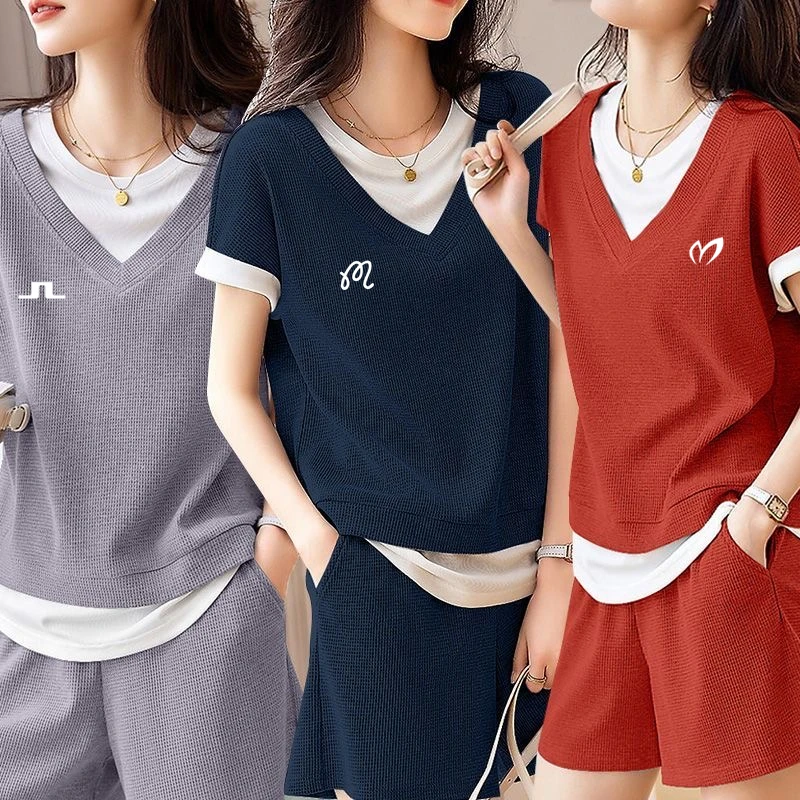 

2023 Golf Suit Shorts Horse Tennis Fake 2-piece Suit Women's Golf Clothes High-quality Golf T-shirt Women's Golf Wear Summer Tee