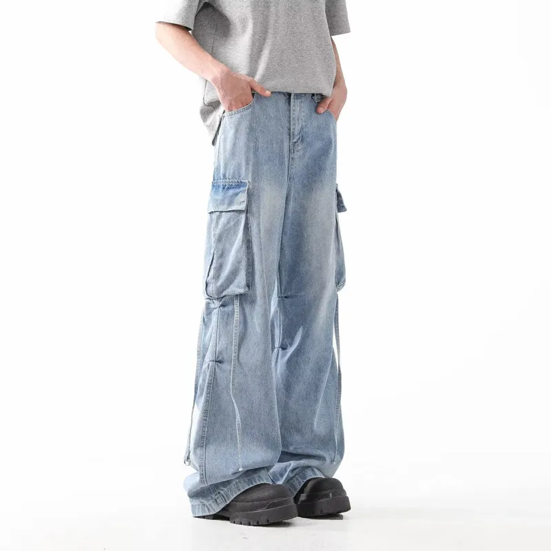 2024 Ropa Y2K Модные Винтажные синие мешковатые джинсовые брюки с несколькими